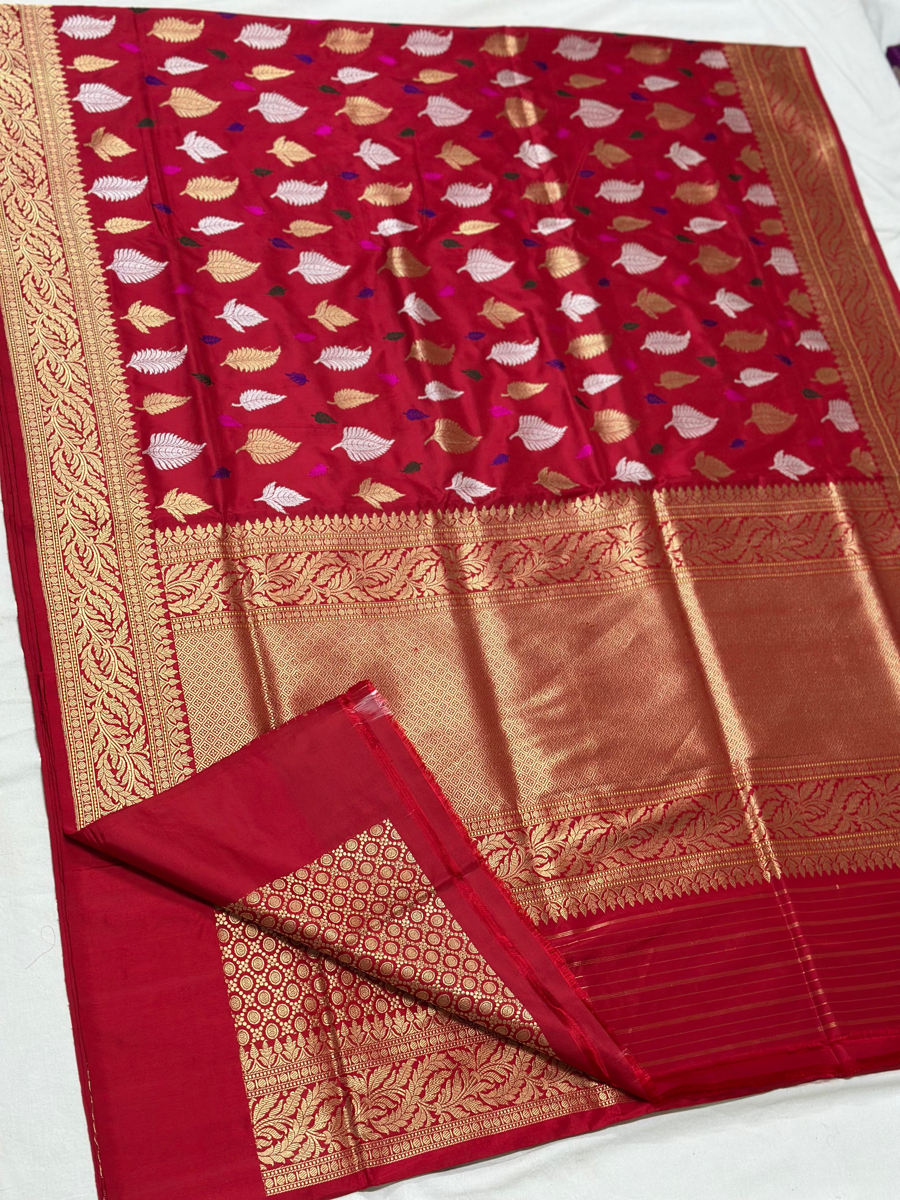 Red Vintage Handwoven Pure Banarasi Silk Saree
