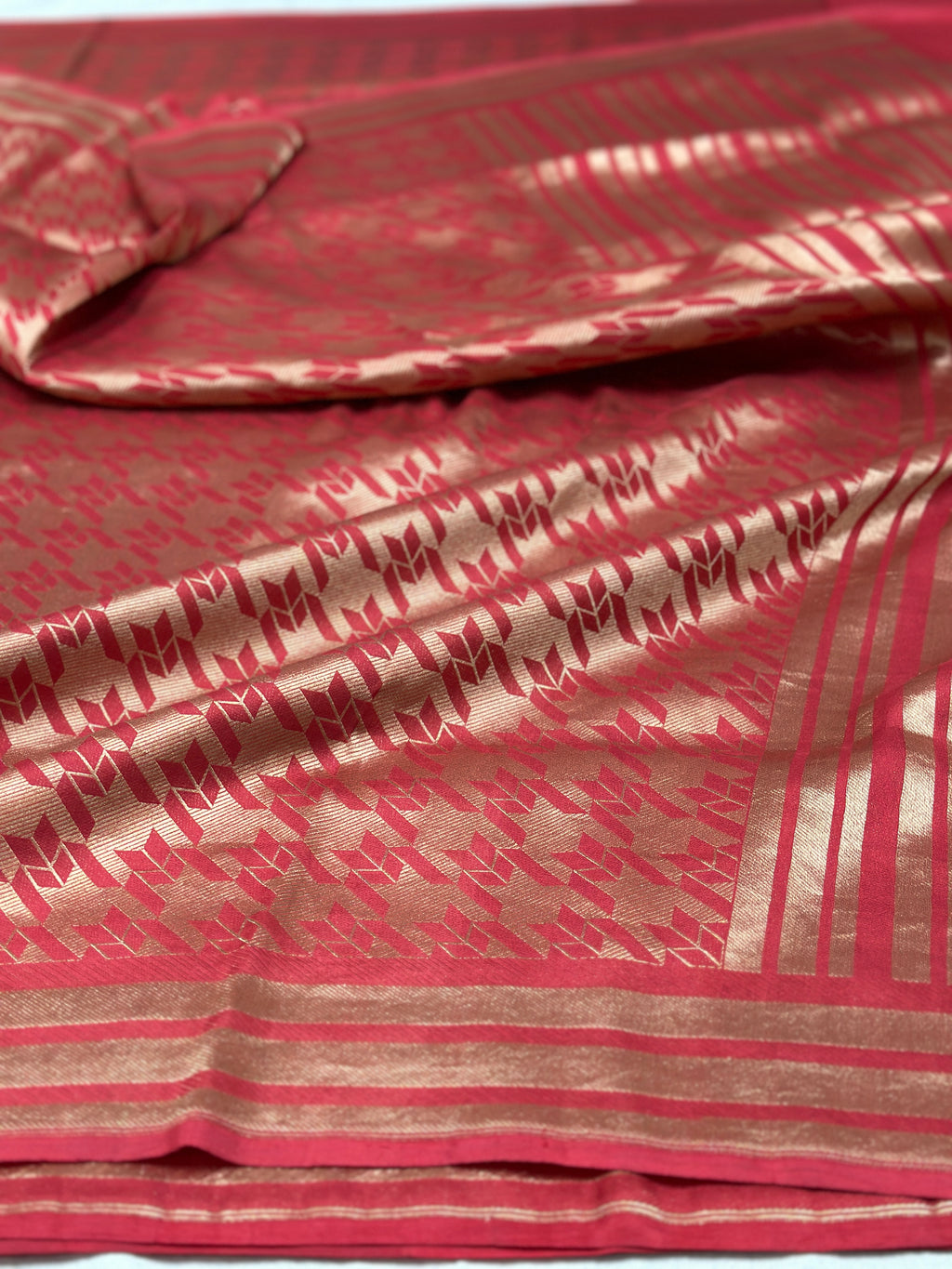 Red pure katan brocade weaving saree
