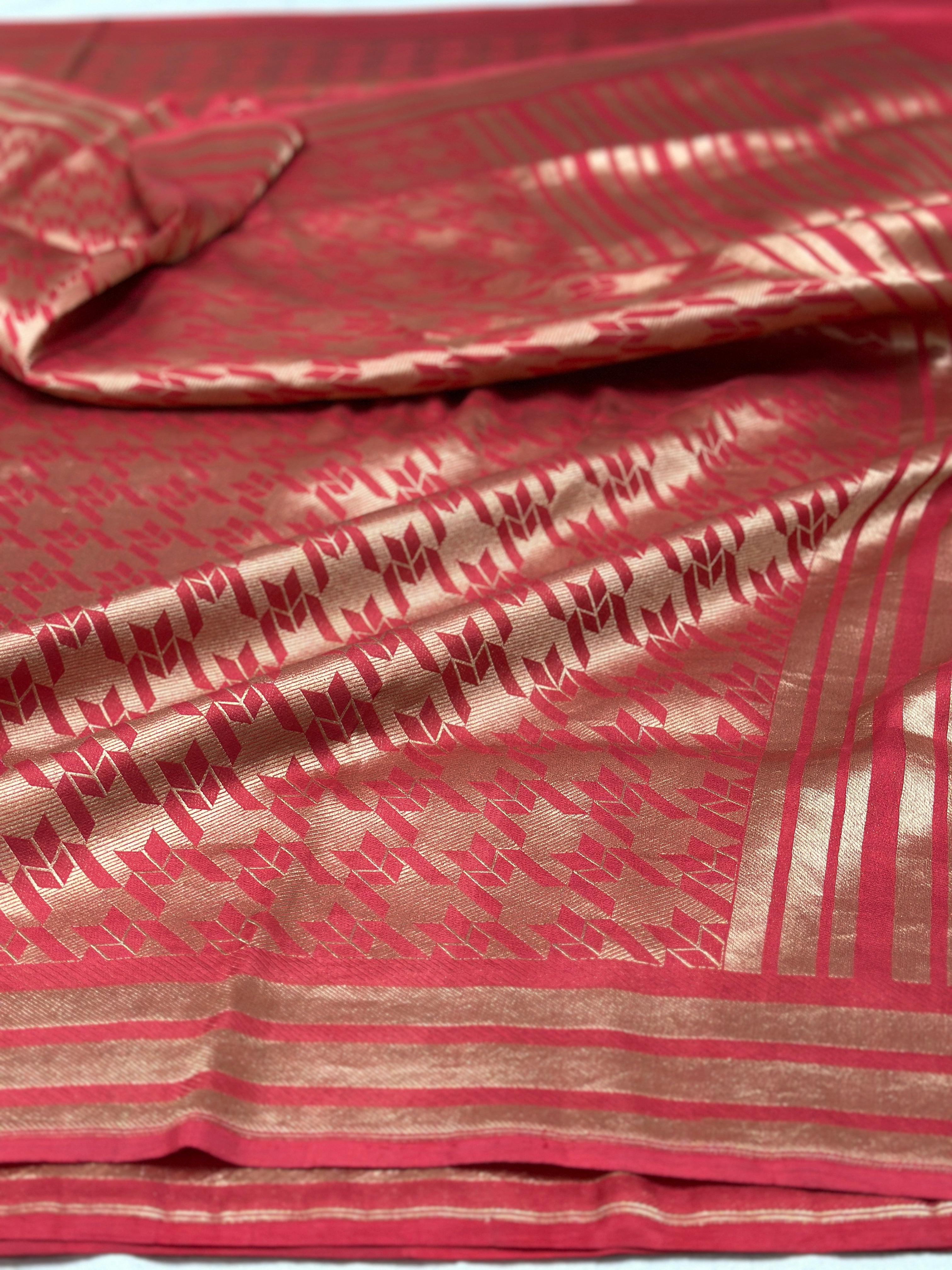 Red pure katan brocade weaving saree