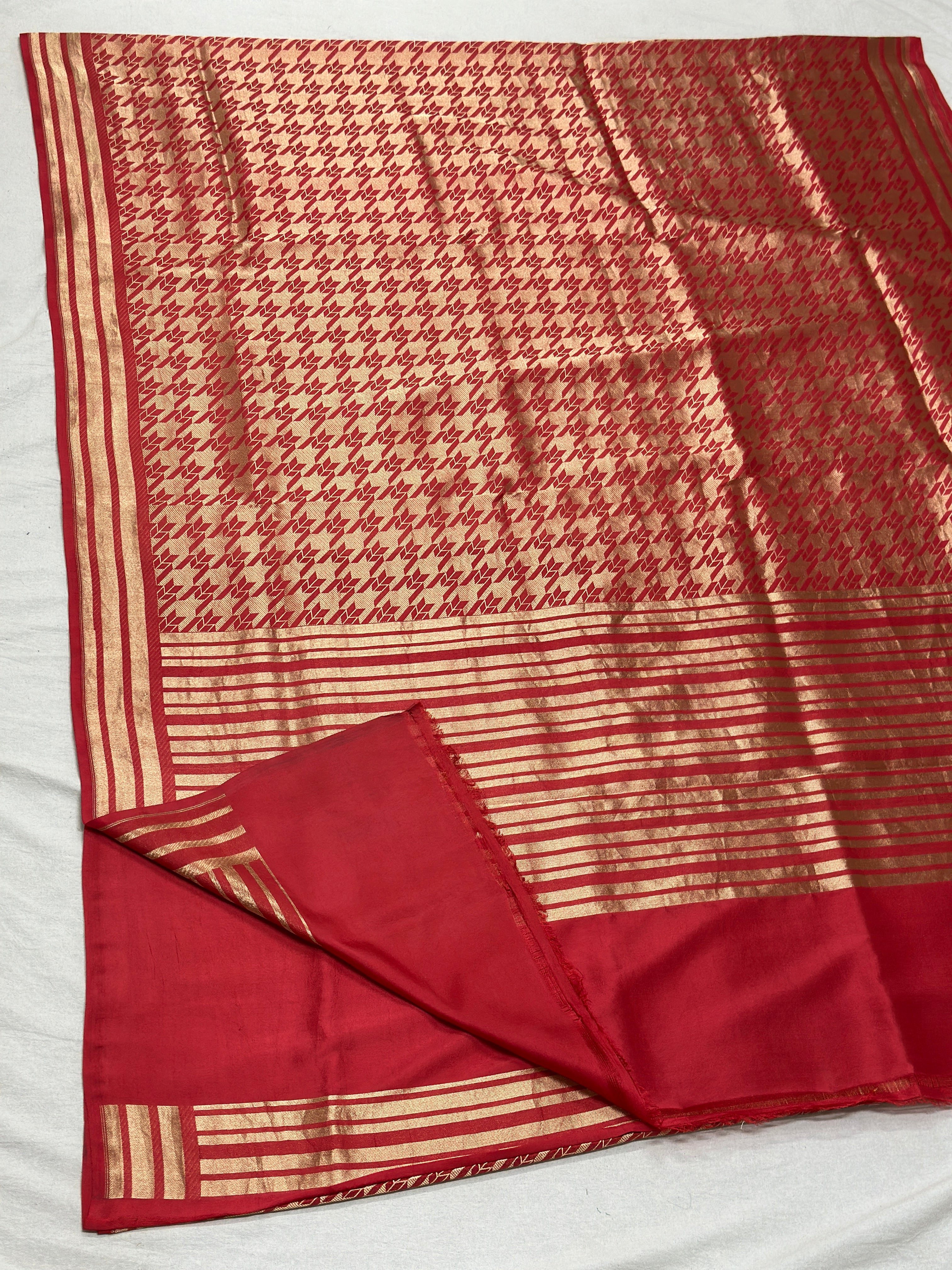 Red pure katan brocade weaving saree