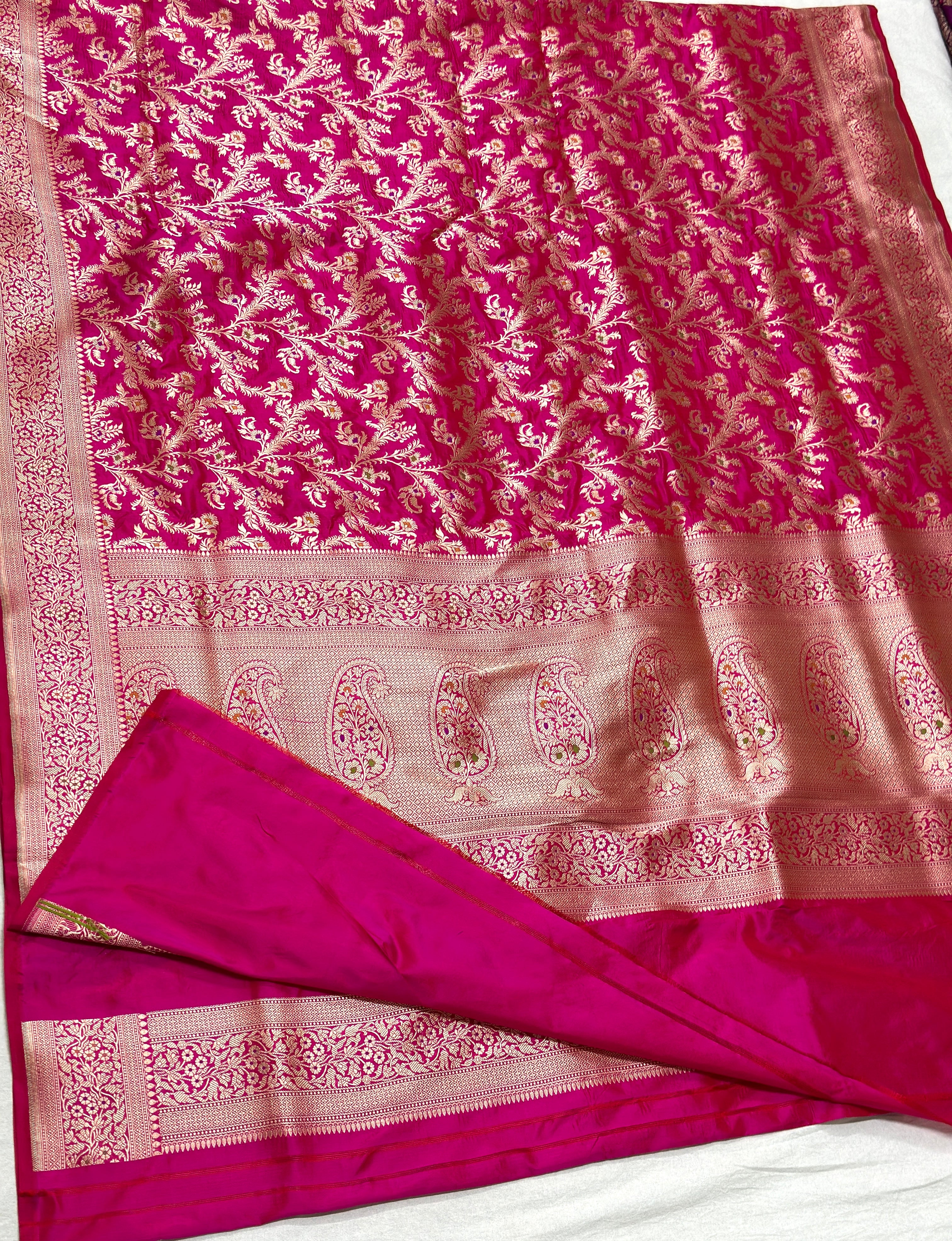 Rani Pink Pure Banarasi katan silk Saree