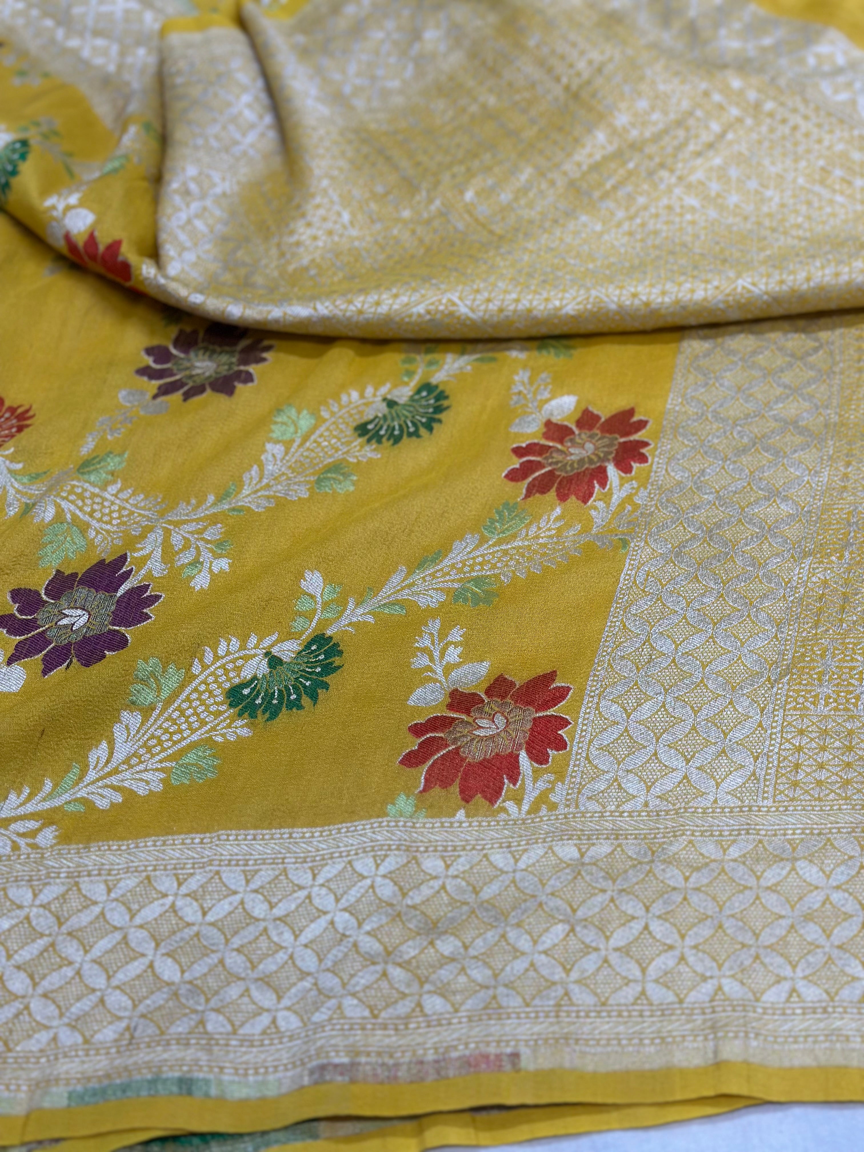 Mustard Yellow Pure Banarasi Khaddi Saree