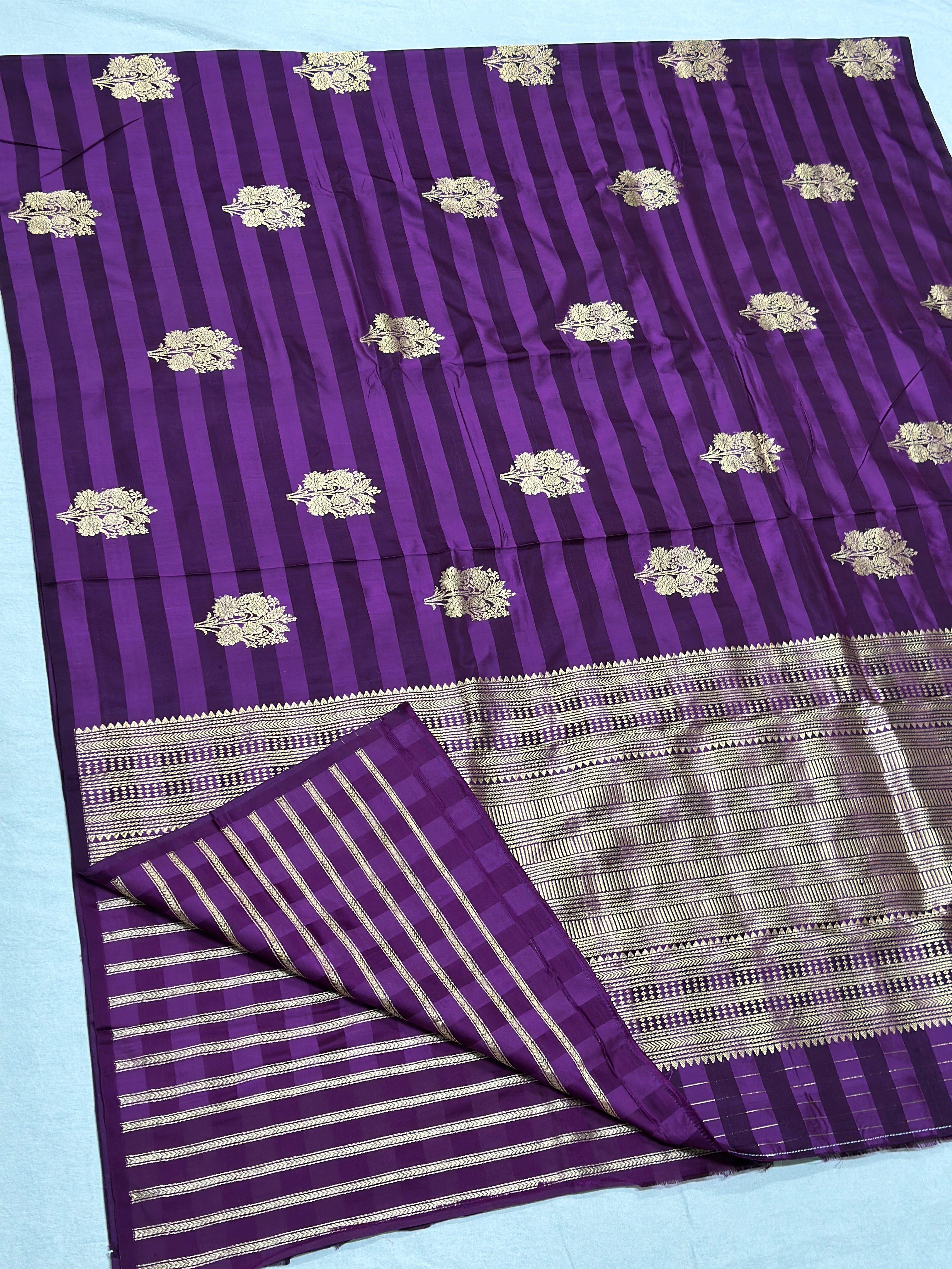 Purple Handwoven Pure Banarasi Mashru Silk Saree