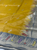 Gold/Grey Handwoven Pure Banarasi Tissue Saree