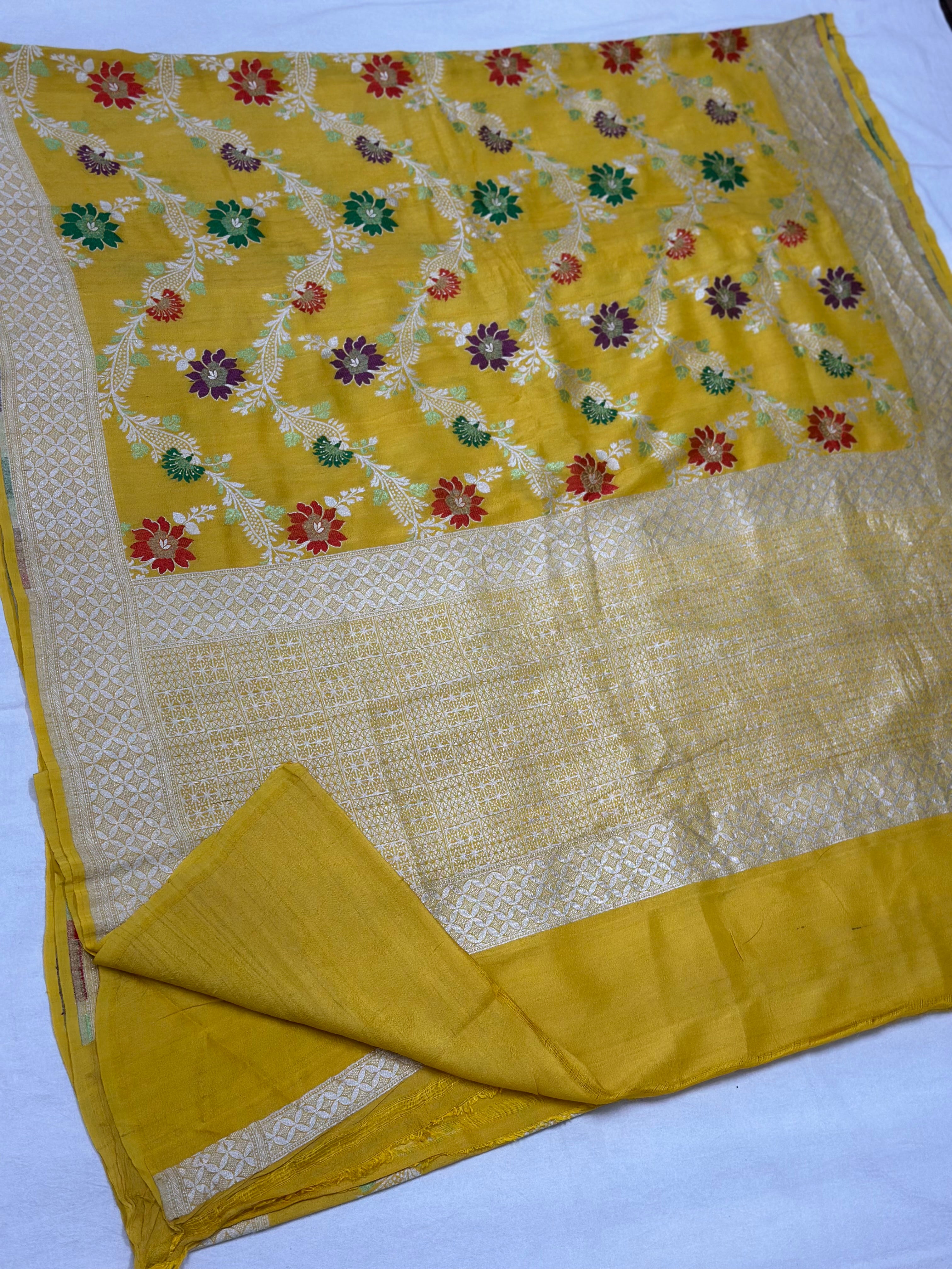 Mustard Yellow Pure Banarasi Khaddi Saree