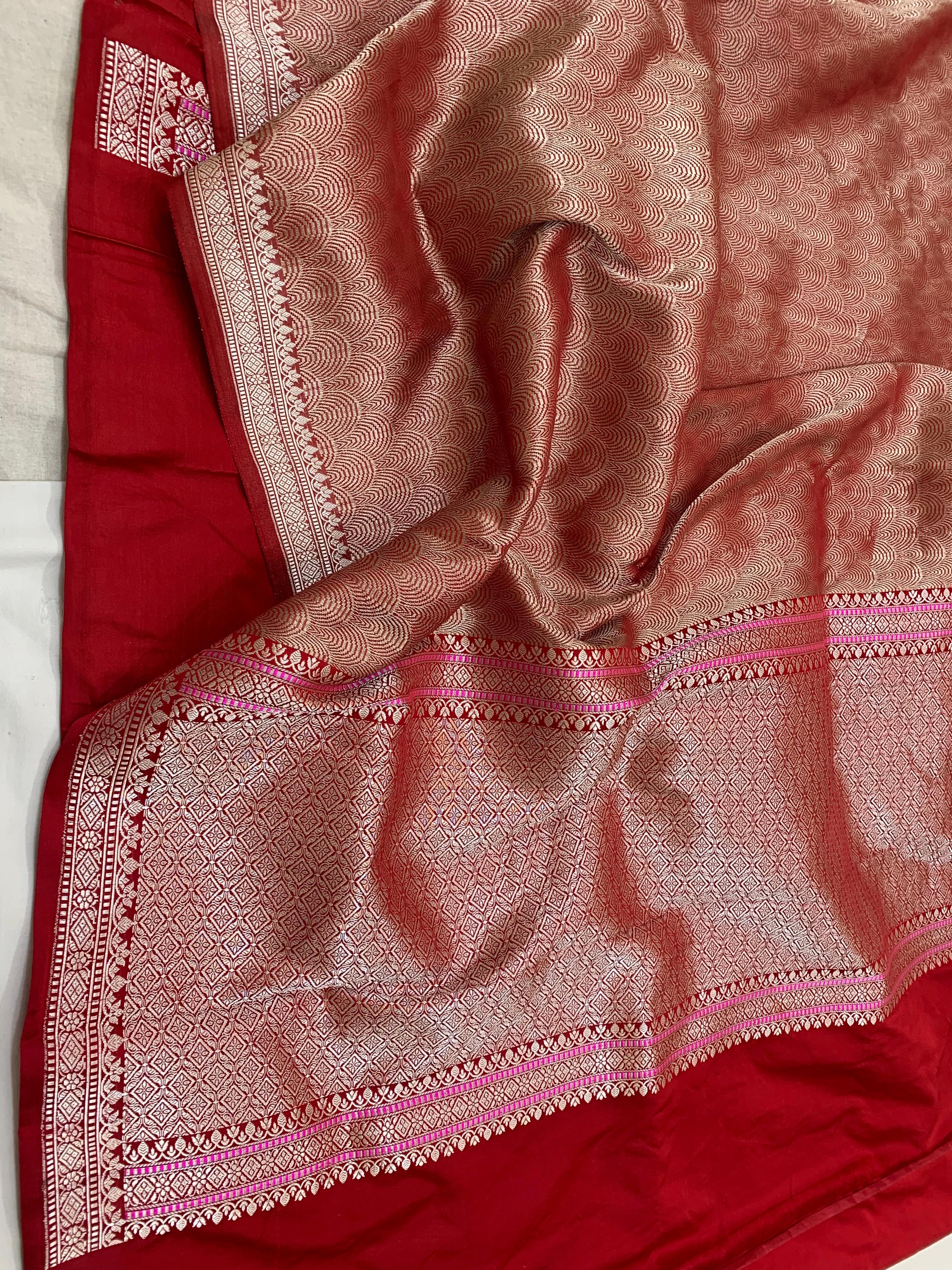 Red Handwoven Pure Silk Brocade Saree