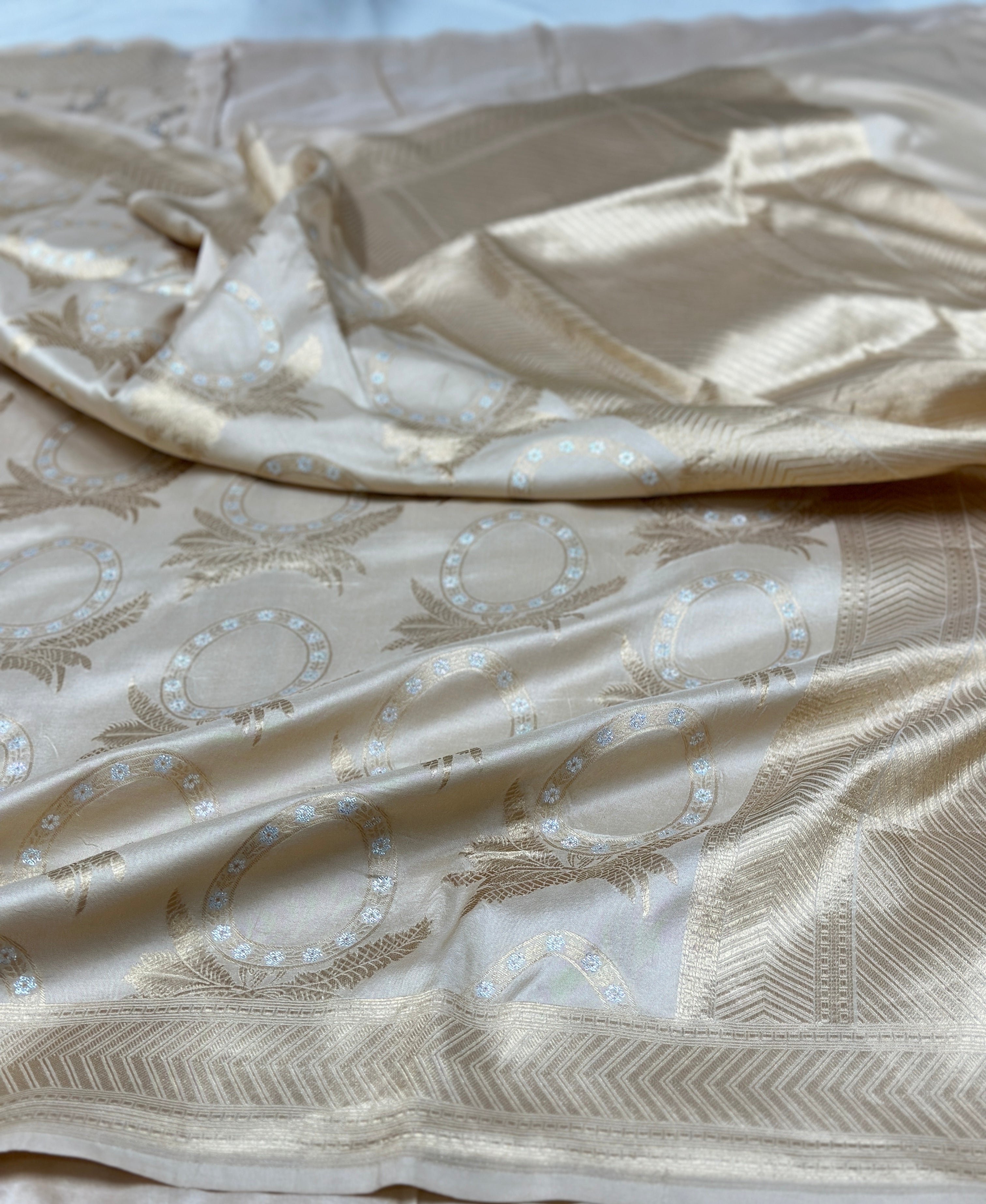 Offwhite Minakari pure katan brocade weaving saree