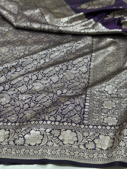 Wine Pure Banarasi Silk Saree