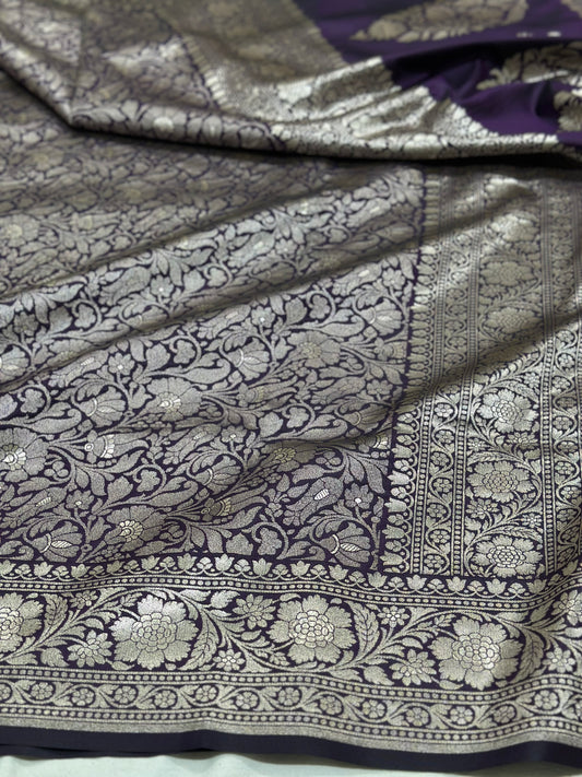 Wine Pure Banarasi Silk Saree