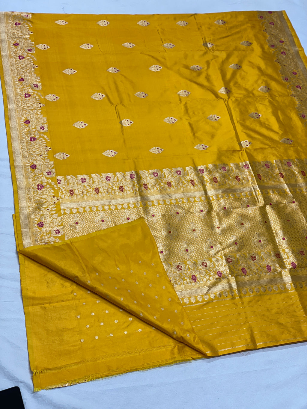Mustard Yellow Pure Banarasi handloom katan Saree
