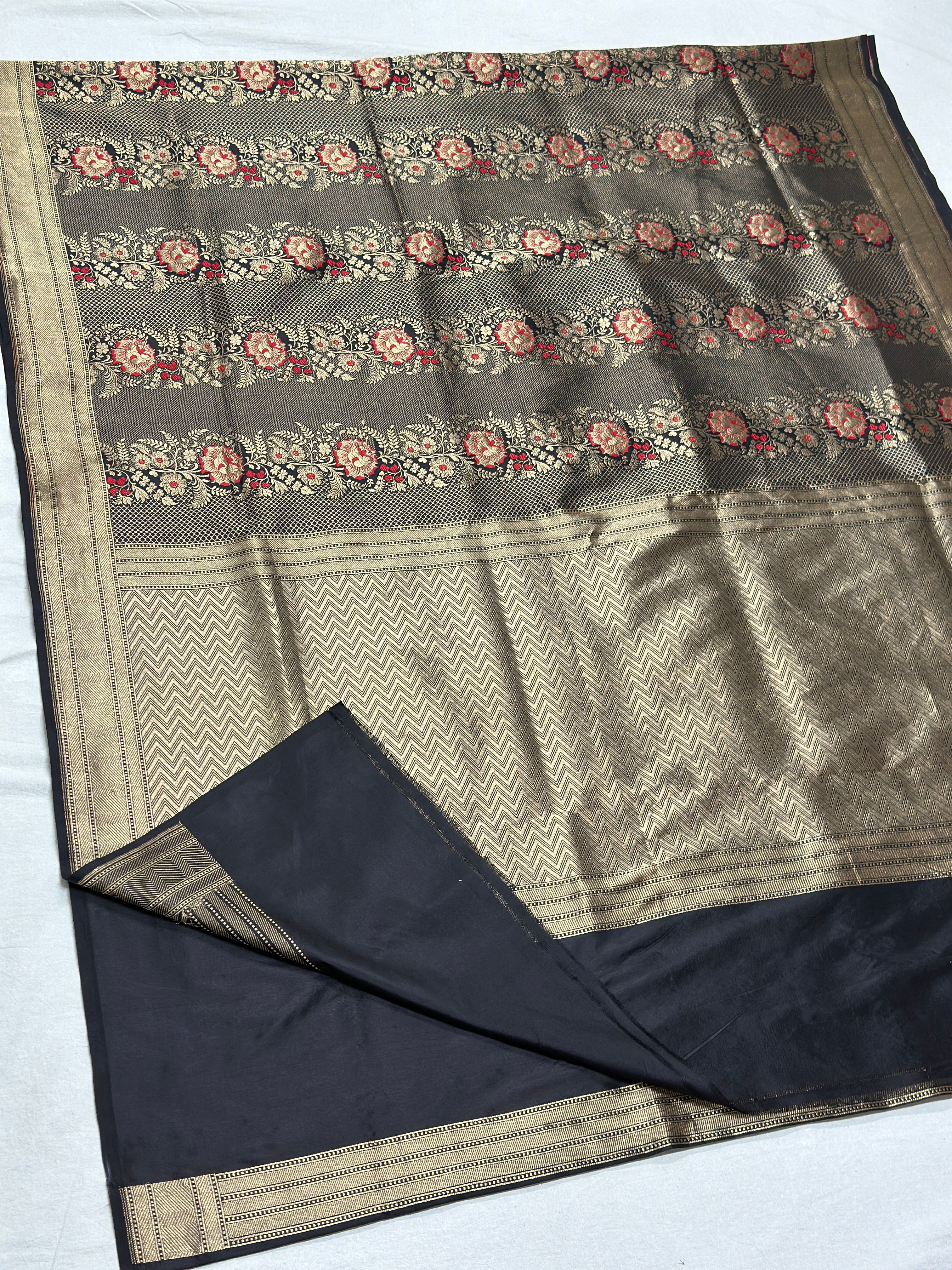 Black Minakari pure katan brocade weaving saree