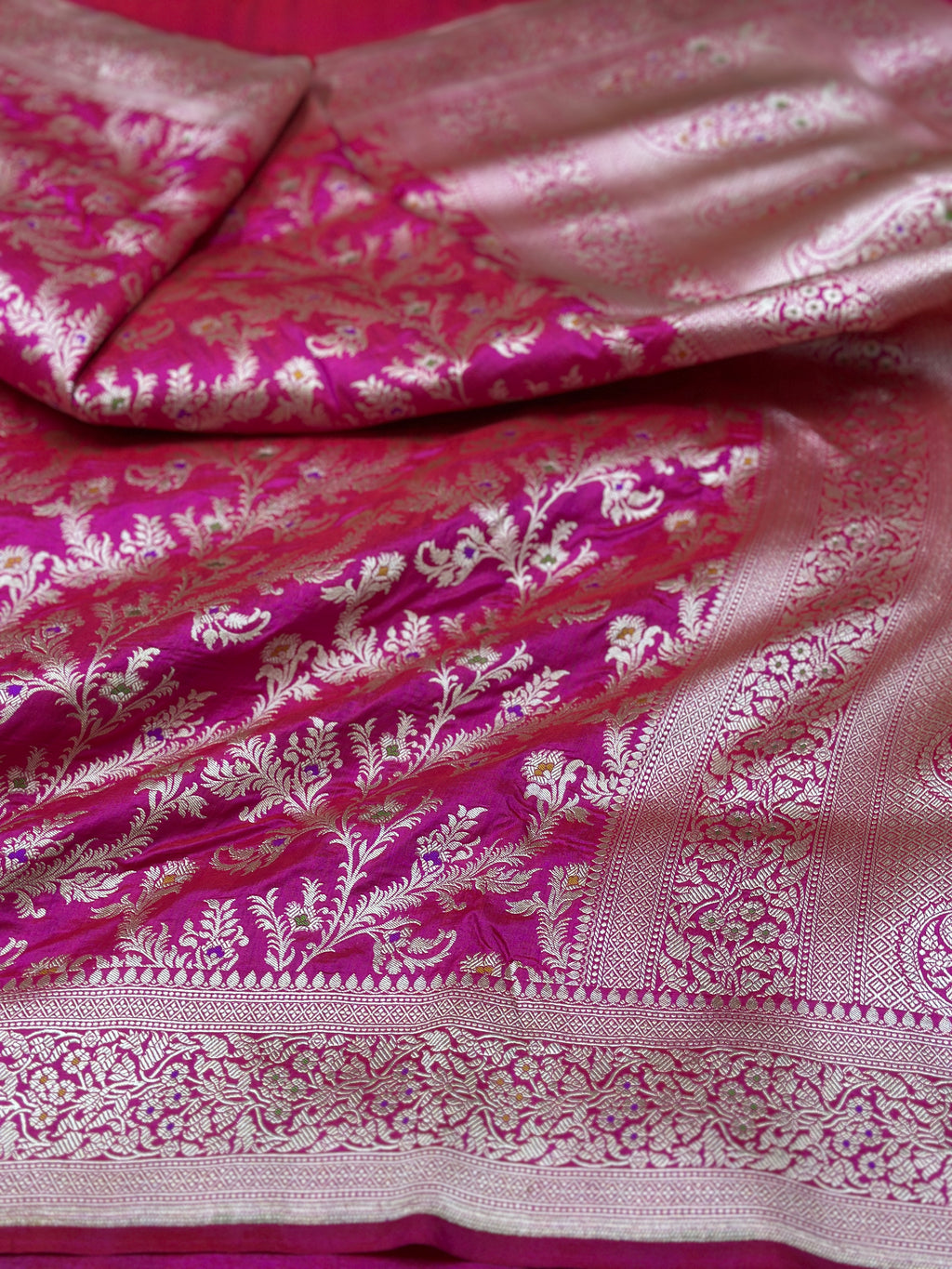 Rani Pink Pure Banarasi katan silk Saree