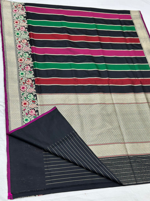 Black Handwoven Pure Banarasi Silk Saree