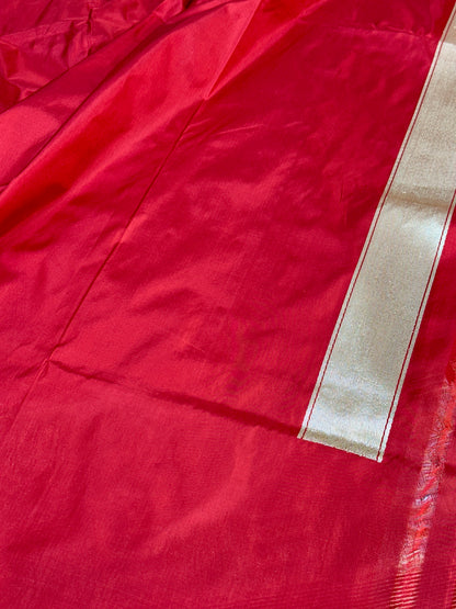 Deep Red Pure Banarasi Katan Silk Saree - Ghat Motiff with Rich Zari Weaving