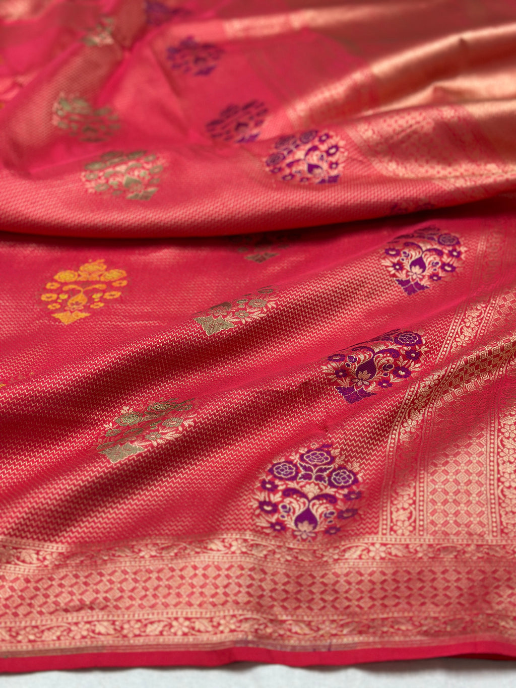 Red Minakari pure katan brocade weaving saree