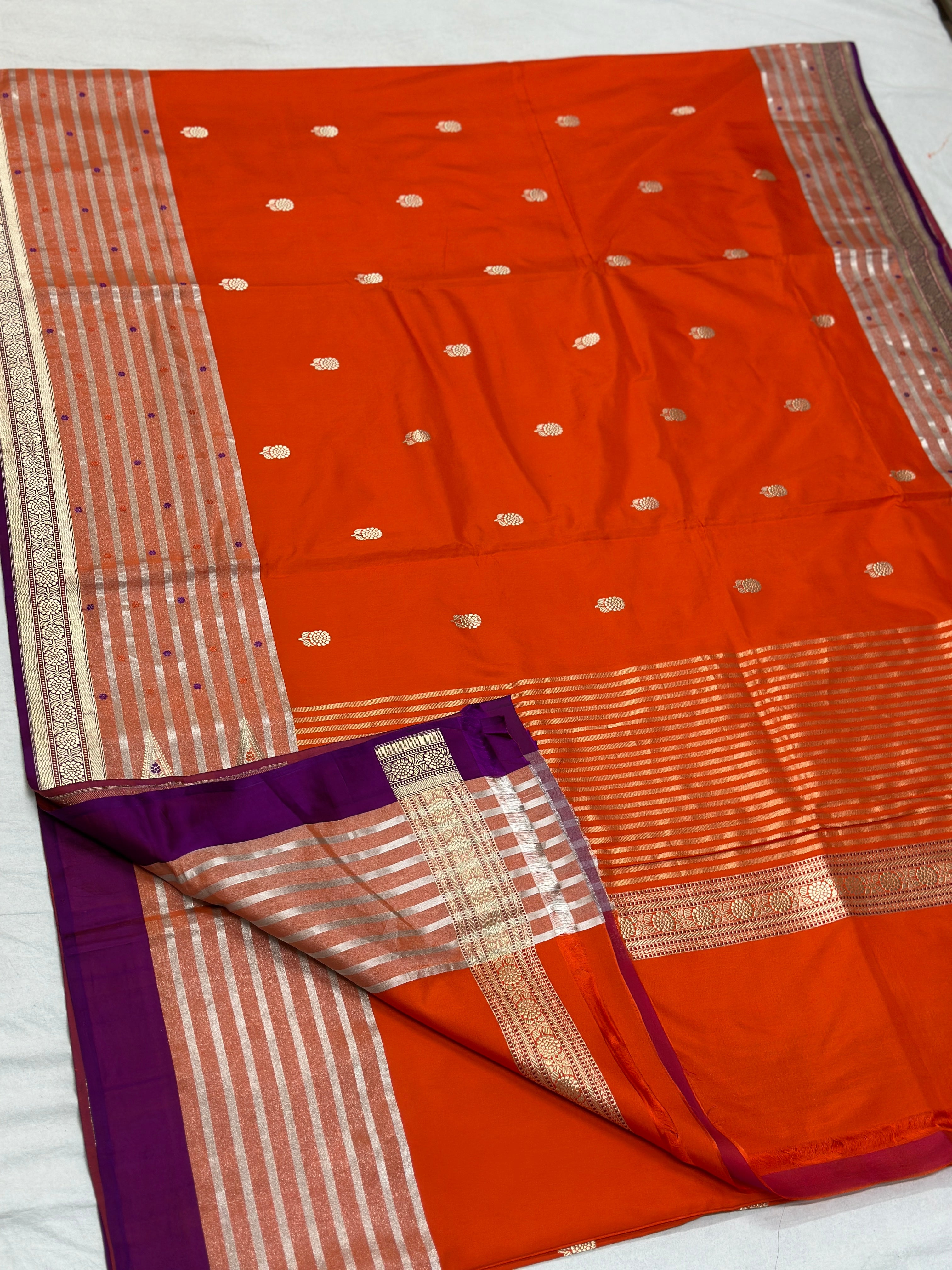 Orange Handwoven Pure Banarasi katan tissue Silk Saree