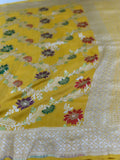 Mustard Yellow Pure Banarasi Khaddi Saree
