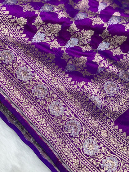 Majenta Pure Banarasi Katan Silk Saree- Floral Minakari Jaal with Rich Zari Border and Pallu