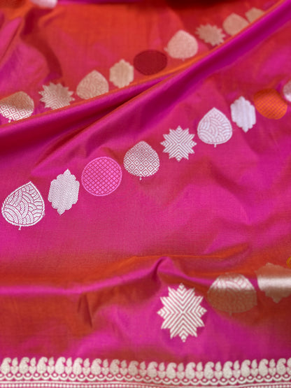 Hot Pink Pure Banarasi Katan Silk Saree - Gold & Silver Zari with Rich Zari Weaving