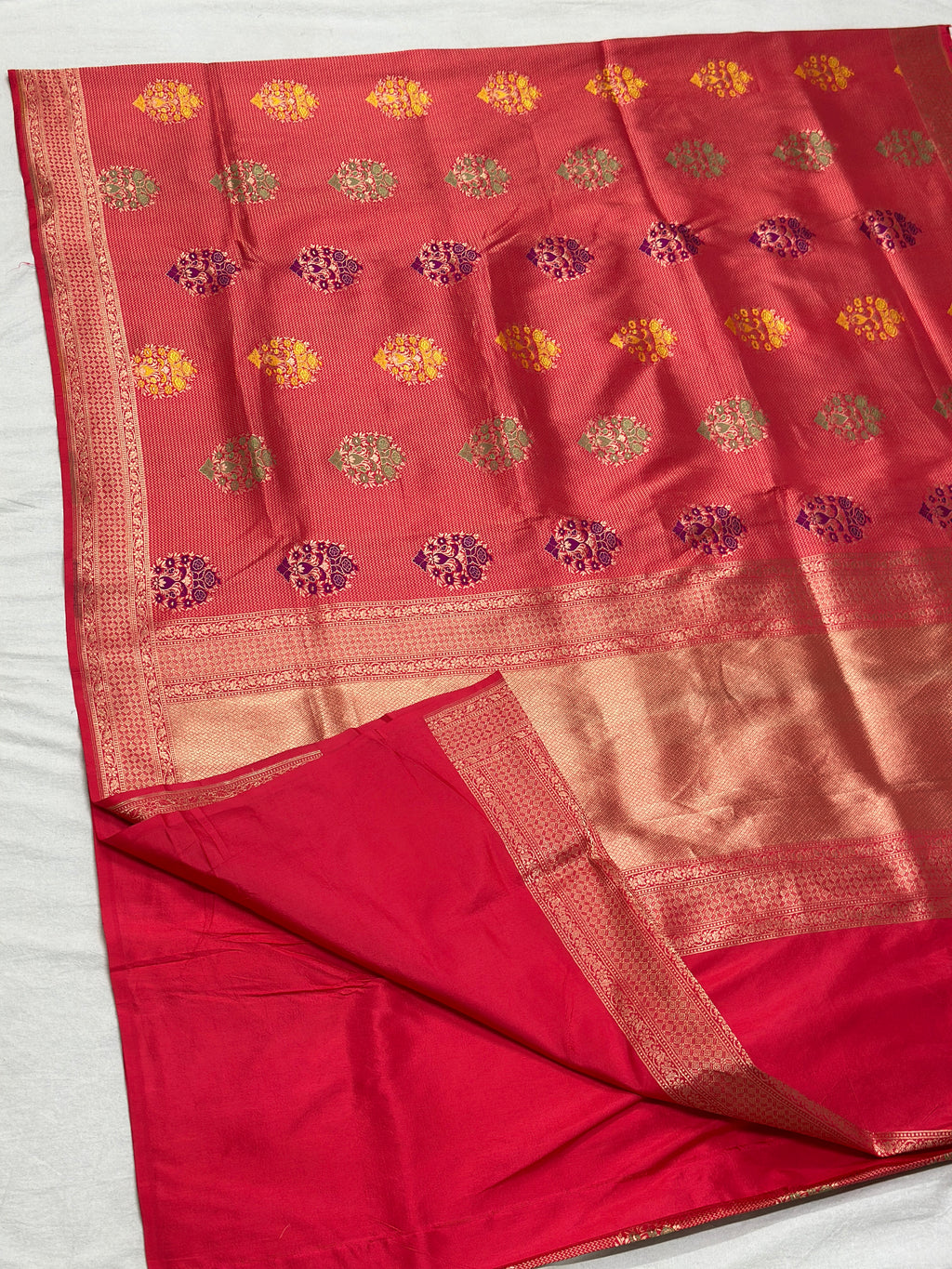 Red Minakari pure katan brocade weaving saree