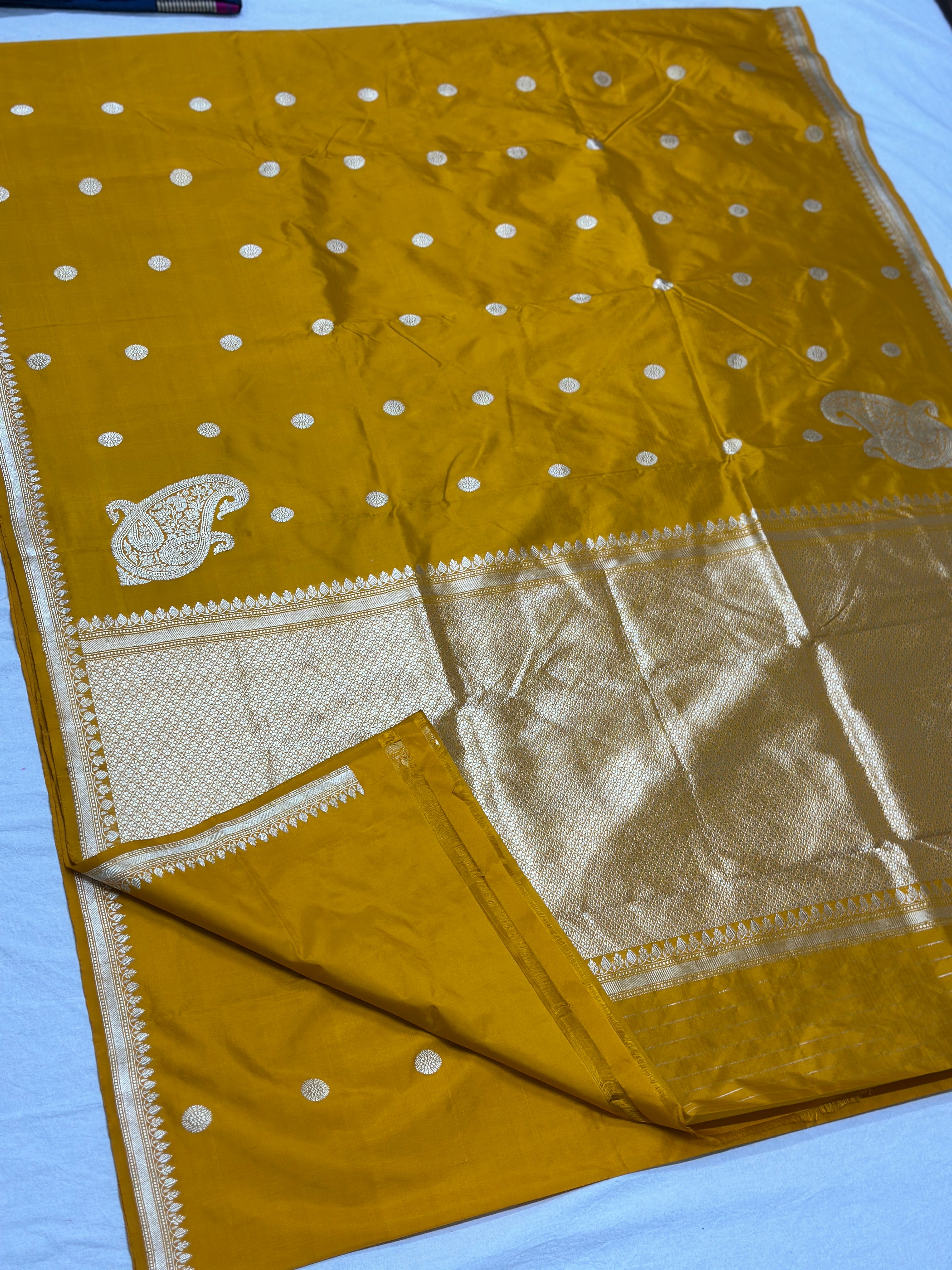 Mustard Yellow Pure Banarasi handloom katan Saree