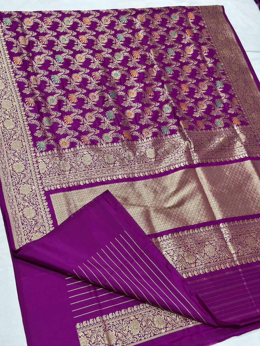 Majenta Handwoven Pure Banarasi Katan Silk Jangla Saree