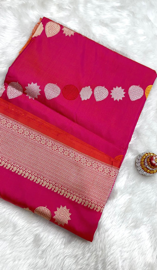 Hot Pink Pure Banarasi Katan Silk Saree - Gold & Silver Zari with Rich Zari Weaving