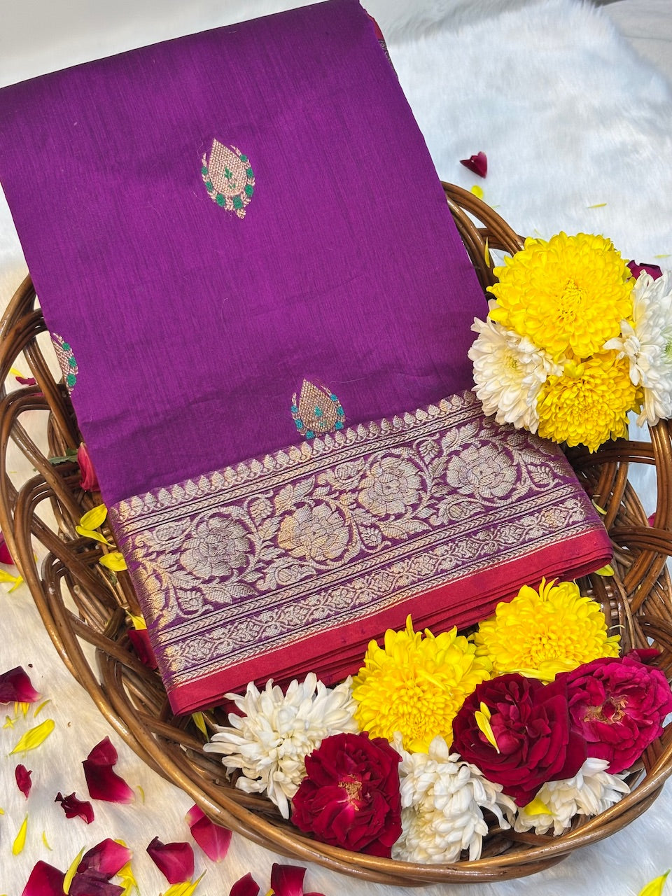 Berry Purple Banarasi Pure Cotton Silk Saree