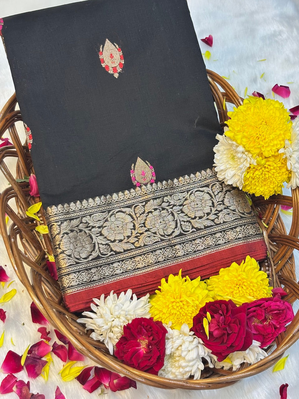Black Banarasi Pure Cotton Saree