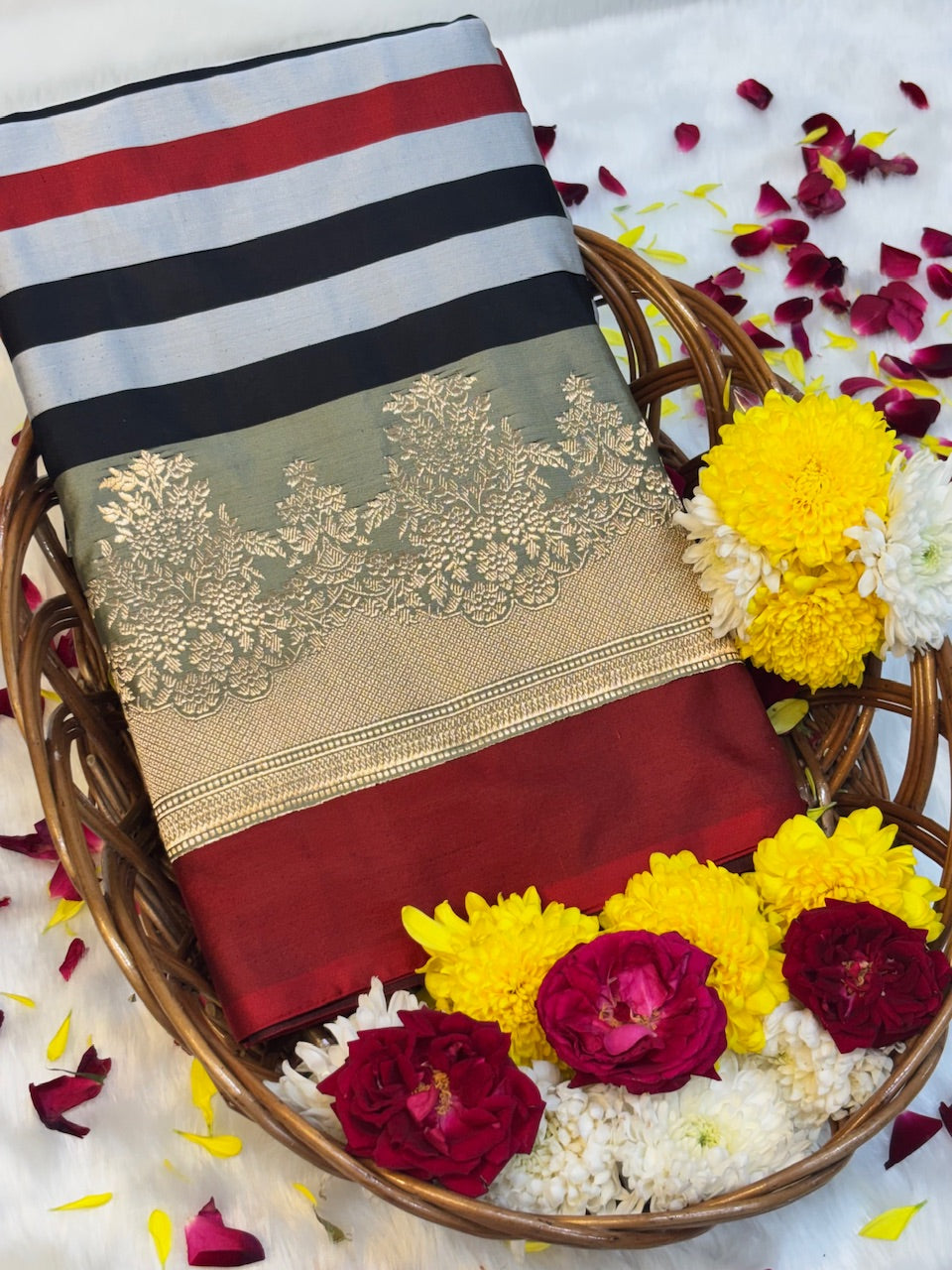 Red Checks Pure Mashru Silk Handwoven Banarasi Saree