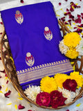Royal Blue Pure Mashru Silk With Minakari Buti Handwoven Banarasi Saree