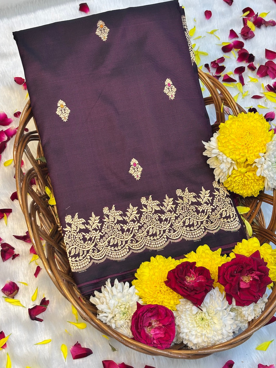 Wine Pure Mashru Silk Handwoven Banarasi Saree