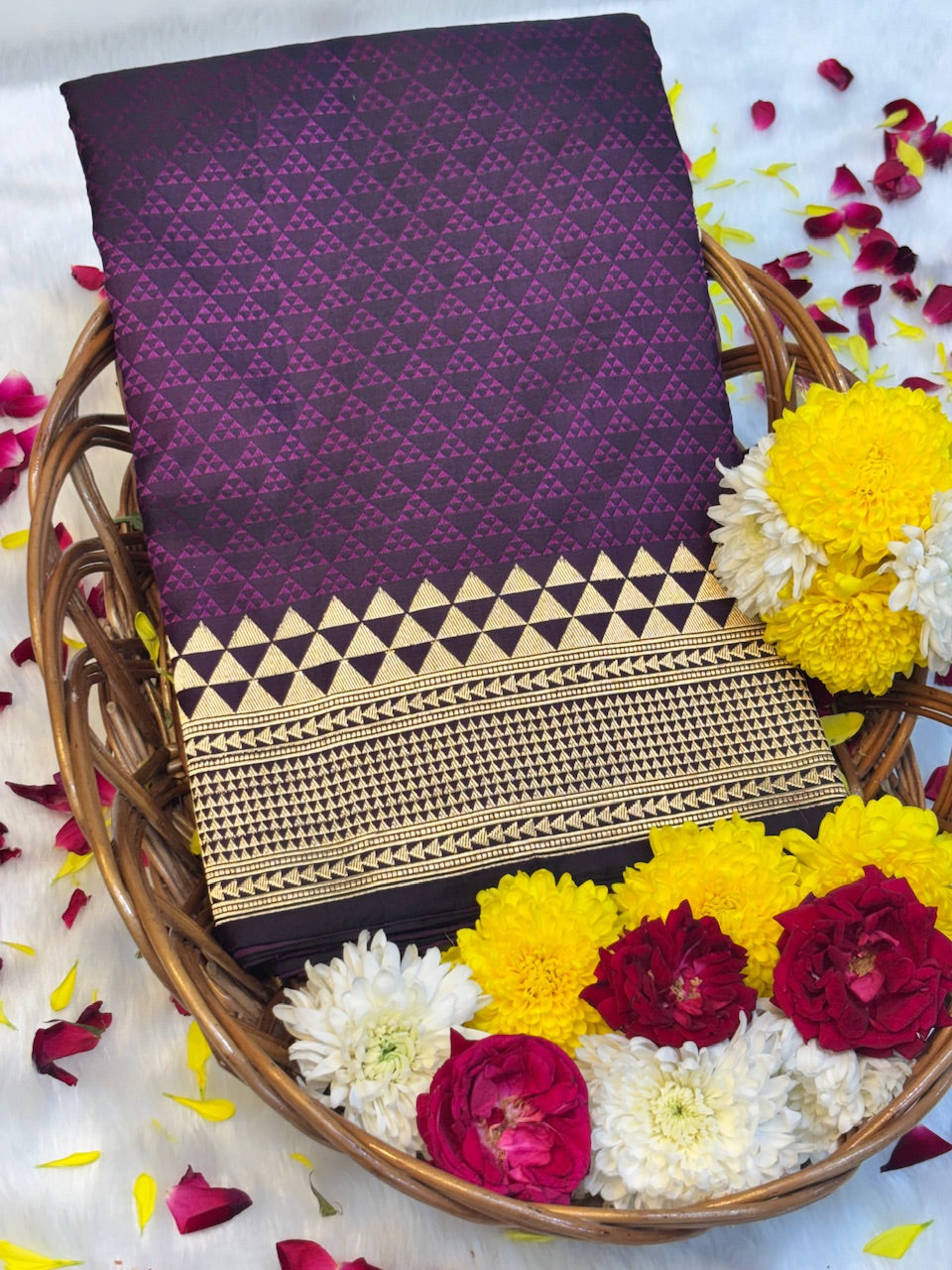 Wine Purple Pure Tanchoi Mashru Silk Handwoven Banarasi Saree