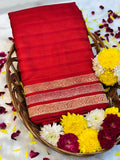 Red Pure Mashru Silk Buti Handwoven Banarasi Saree