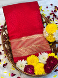 Red Pure Tanchoi Mashru Silk Handwoven Banarasi Saree