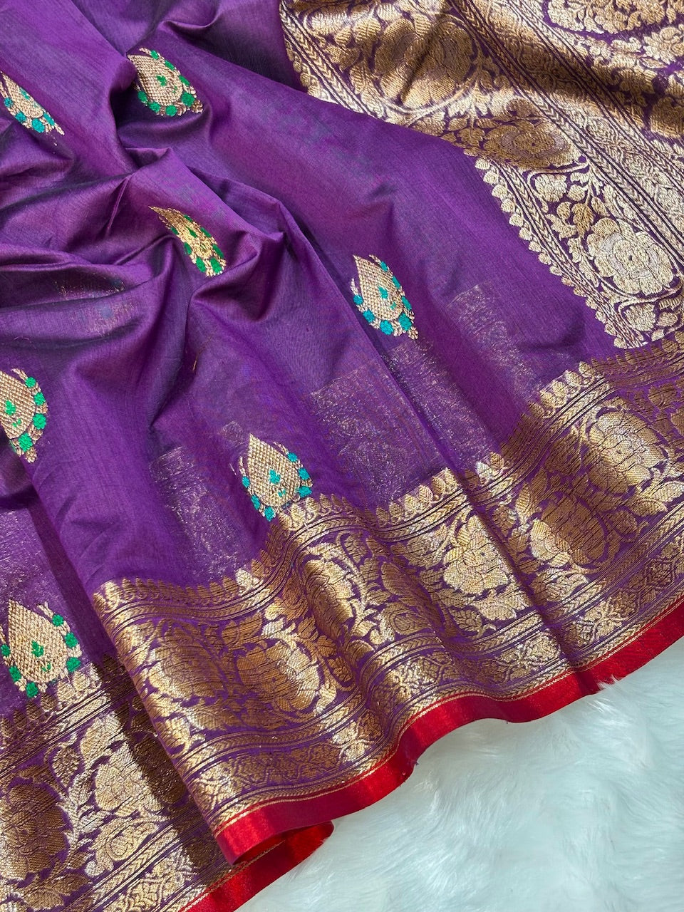 Berry Purple Banarasi Pure Cotton Silk Saree