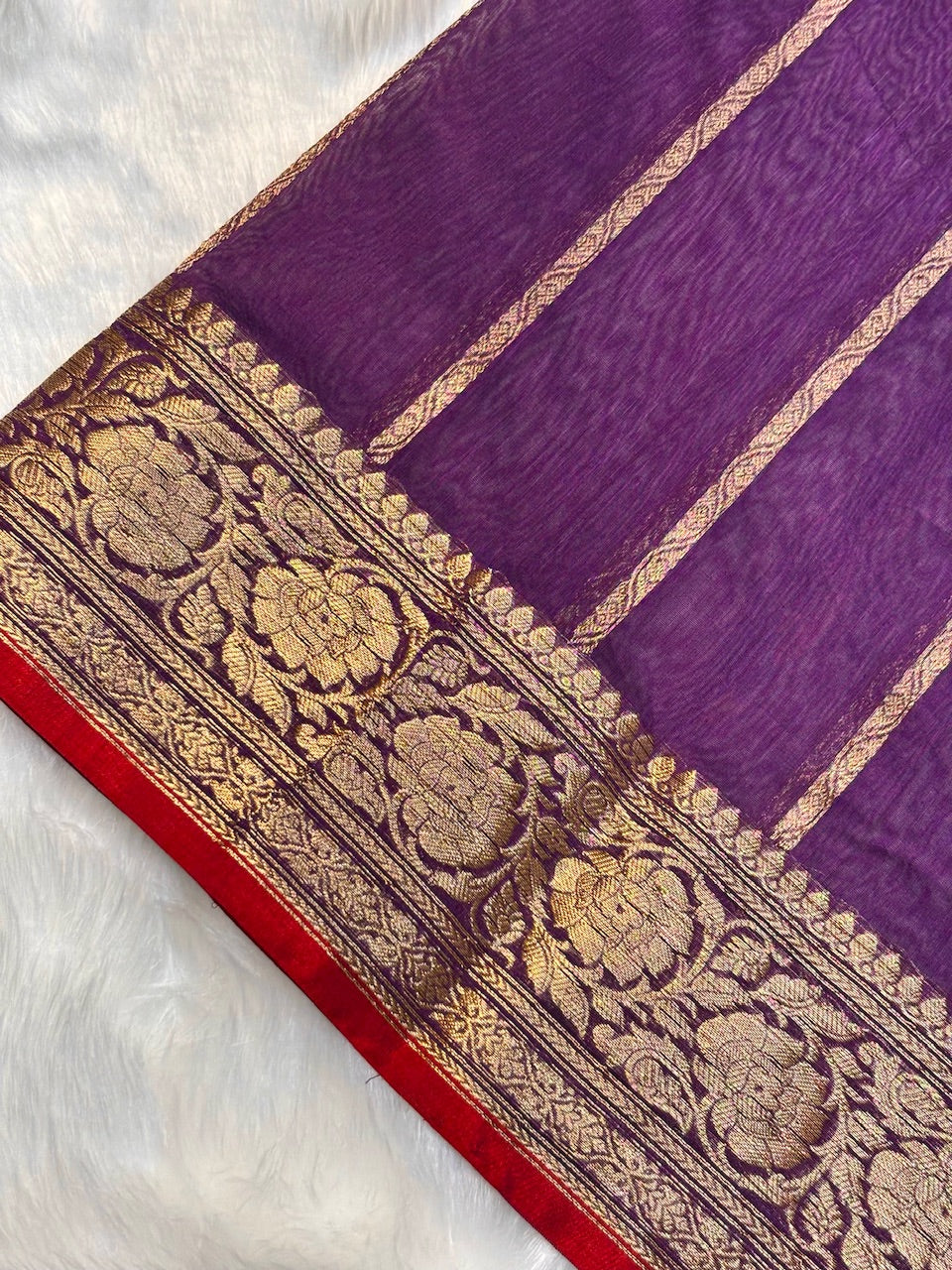 Berry Purple Banarasi Pure Cotton Silk Saree