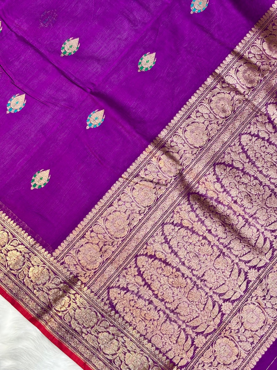 Berry Purple Banarasi Pure Cotton Silk Saree