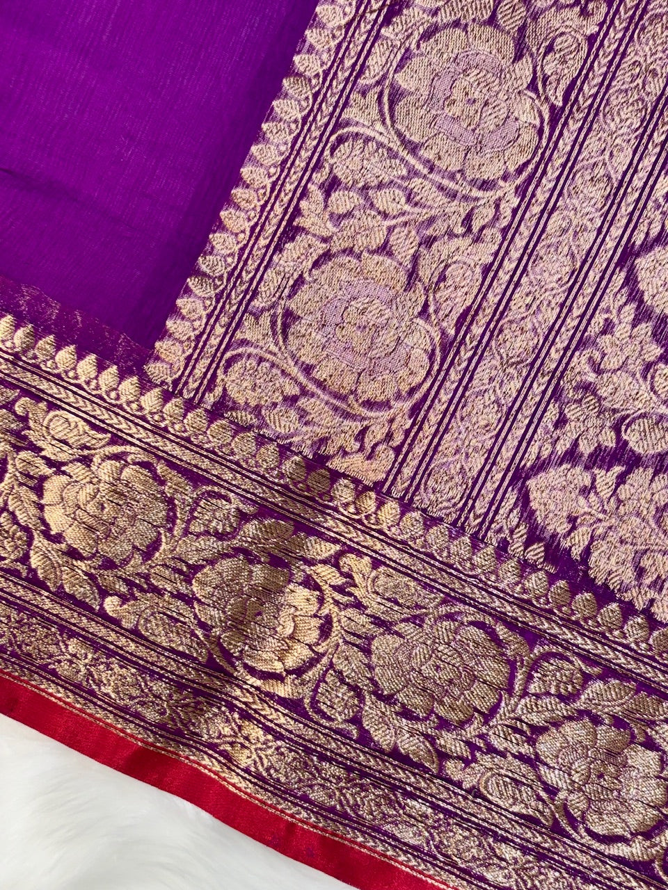 Berry Purple Banarasi Pure Cotton Silk Saree
