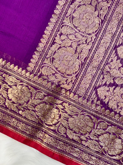 Berry Purple Banarasi Pure Cotton Silk Saree