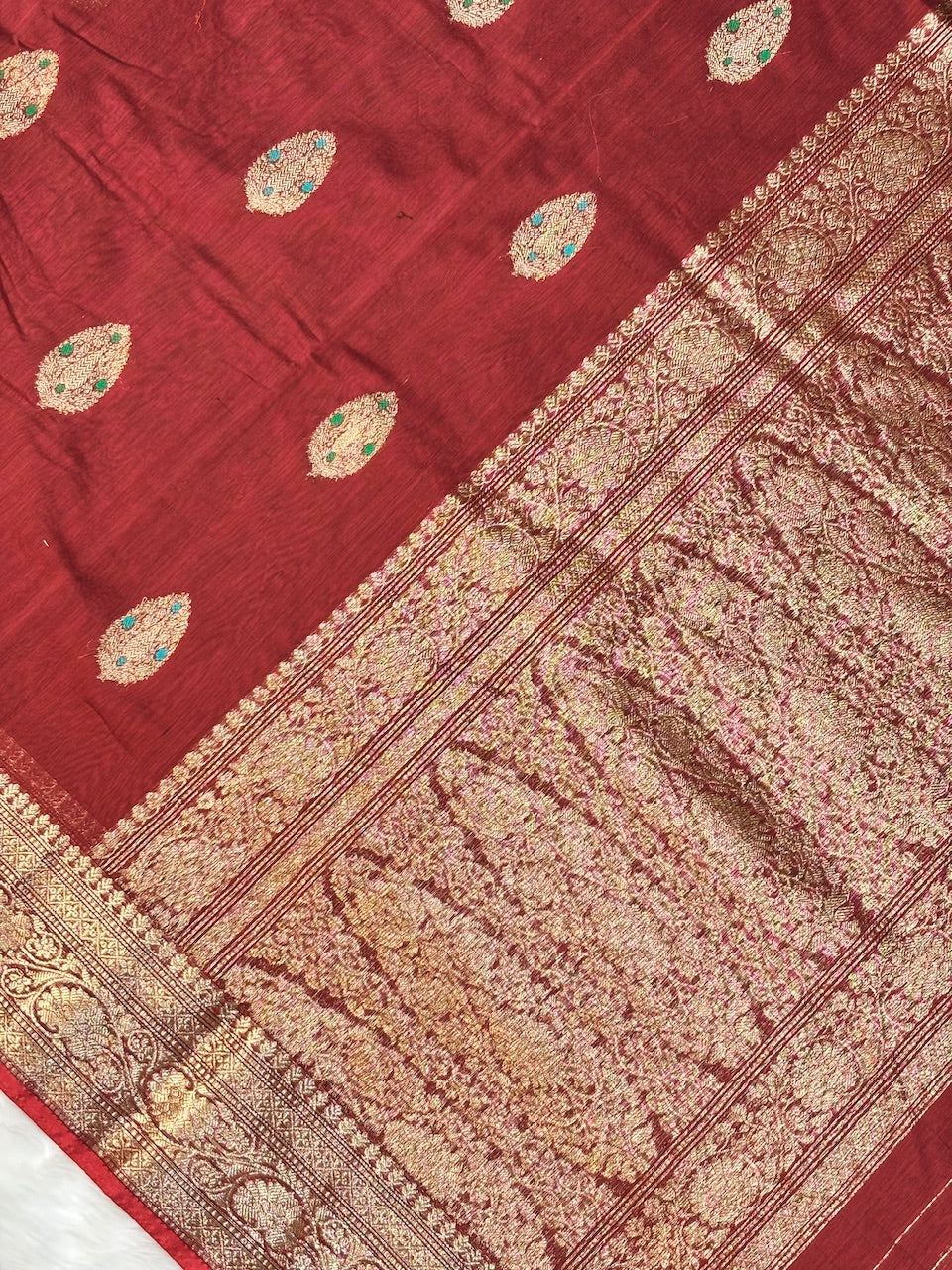Brick Red Banarasi Pure Cotton Saree