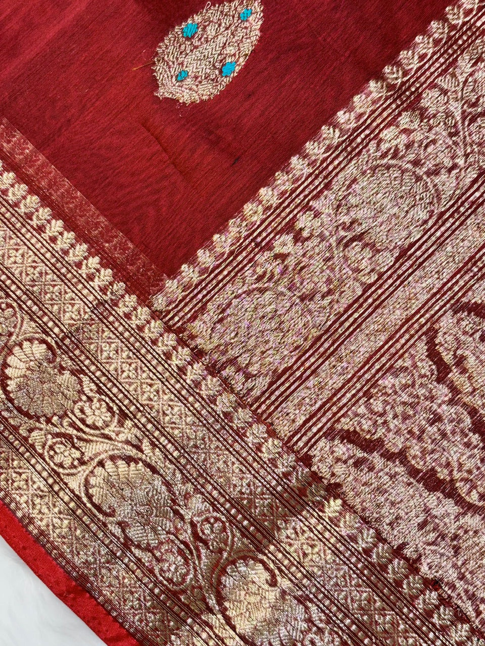 Brick Red Banarasi Pure Cotton Saree