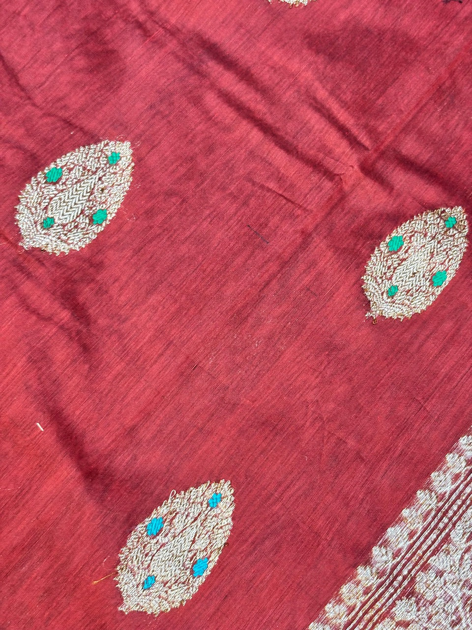 Brick Red Banarasi Pure Cotton Saree