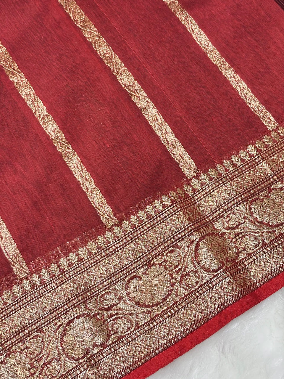 Brick Red Banarasi Pure Cotton Saree