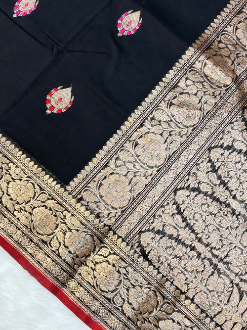 Black Banarasi Pure Cotton Saree