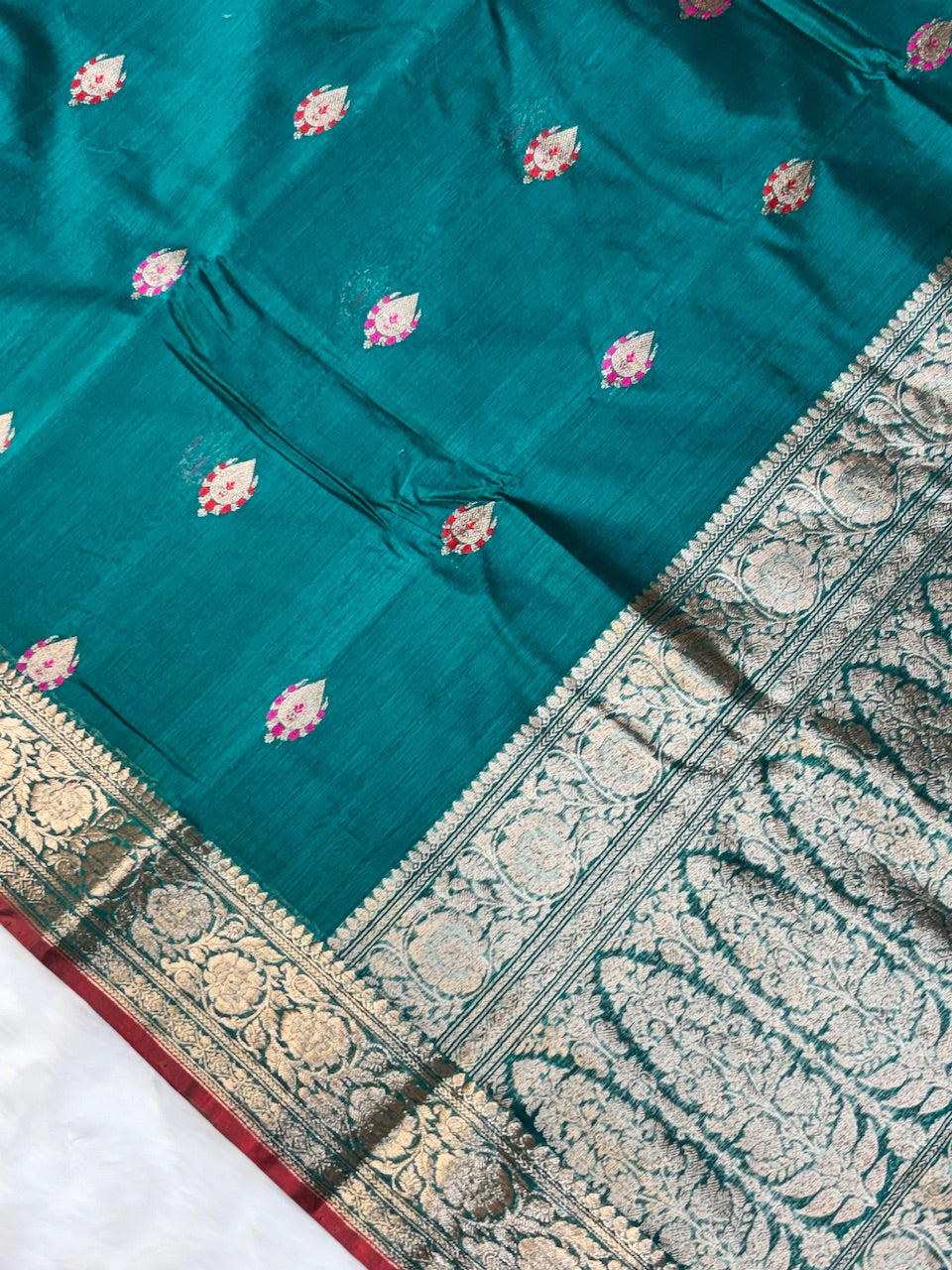 Teal Green Banarasi Pure Cotton Saree