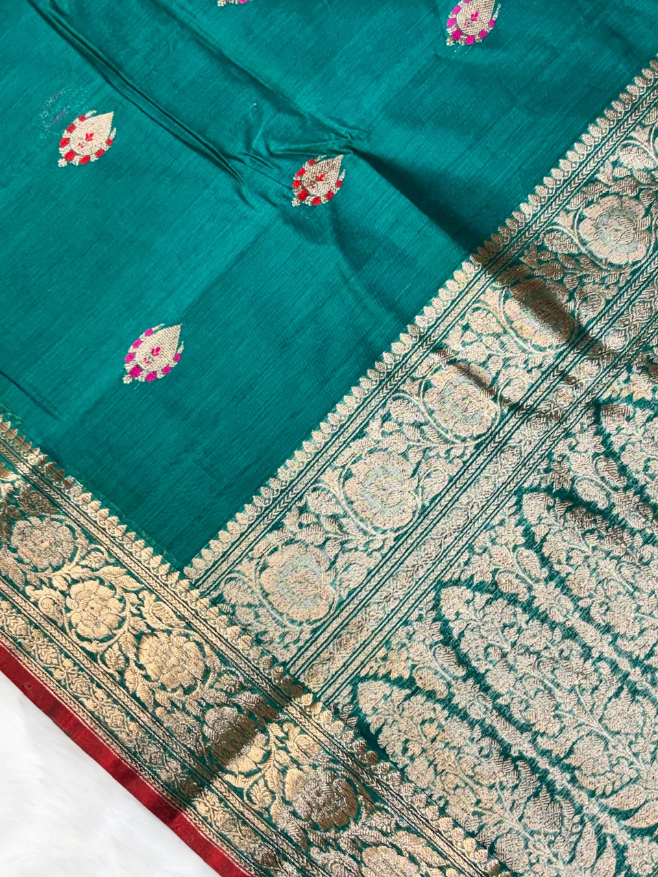 Teal Green Banarasi Pure Cotton Saree