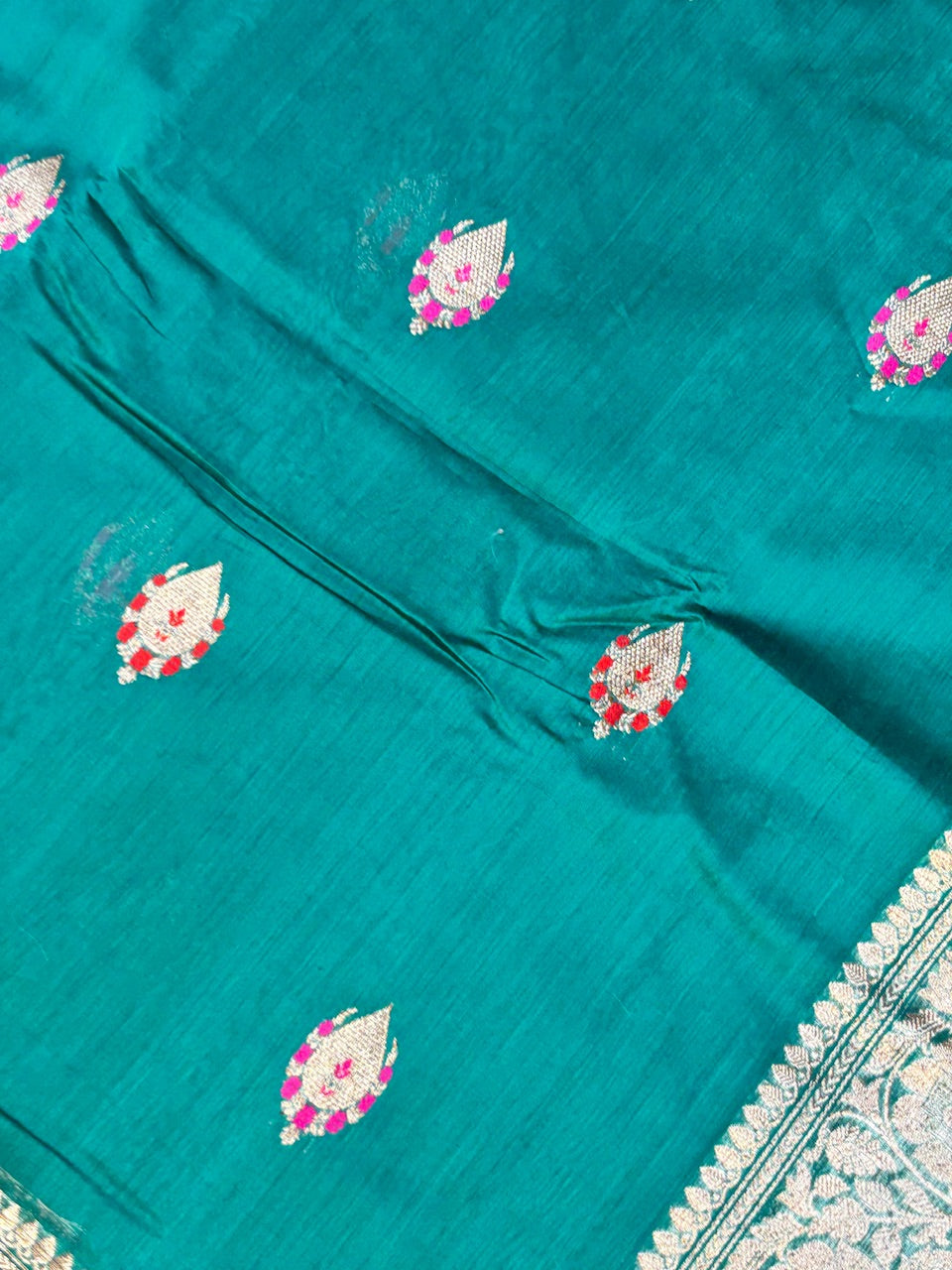 Teal Green Banarasi Pure Cotton Saree