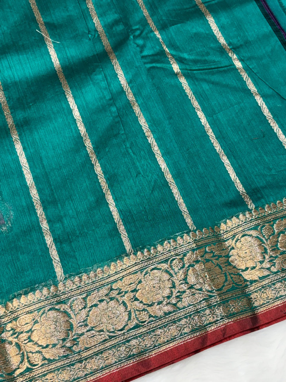 Teal Green Banarasi Pure Cotton Saree