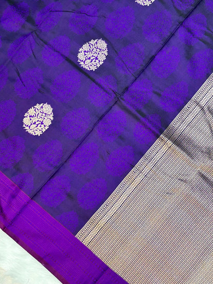 Deep Purple Pure Tanchoi Silk Handwoven Banarasi Saree